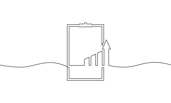 recommend clip art: Continuous line drawing of clipbard . business growth graph. Illustration vector of  increasing arrow. single line art of  bar chart. object one line of sign symbol