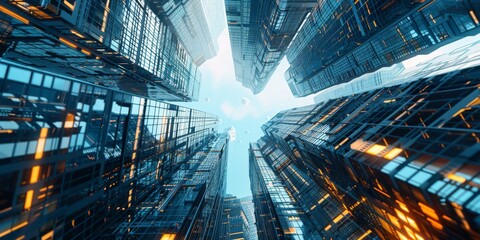 Fototapeta premium Futuristic blue Urban Landscape with Advanced Smart City Technology, abstract graphic, banner design, brochure, pattern design, web, background template
