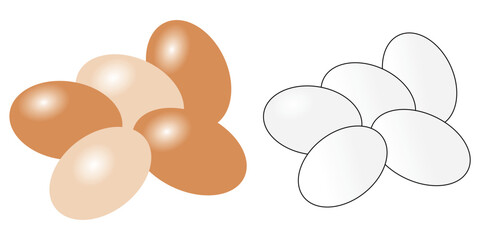 Set Of Vector Eggs. White And Brown Eggs. A Lot Of Easter Illustration Of An Eggs. Isolated On Transparent Background.
