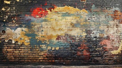Background of an aged brick wall with painting