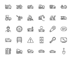 Truck mining car vehicle outline icon set