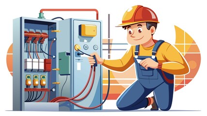 A professional electrician, wearing safety gear, works on a switchboard with an electrical connecting cable. They ensure your home's electrical system is safe and sound.