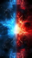 Red and blue energy beams collide in mid-air