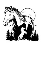 Mere Horse Illustration, Horse Scene Cut File, Horse Clipart, Barn Animal Vector, Farm Animal Stencil