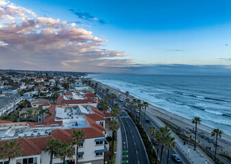 Aerial view of Pacific highway in Carlsbad before sunset