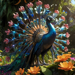 Obraz premium a statue of a peacock with a colorful tail