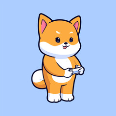 Cute shiba inu dog with gamepad cartoon vector icon illustration. Flat style animal cartoon logo mascot