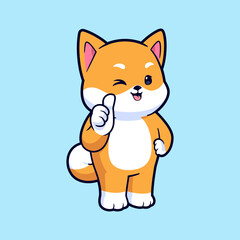 Cute shiba inu dog with thumbs up hand vector cartoon illustration
