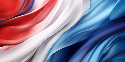 Background with abstract illustration in the colors of the French flag. Silky smooth waves. A mix of blue, white, and red in a subtle color style.