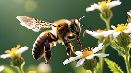 a stunning bee is flying, isolated on transparent background, macro, incredible pollinator