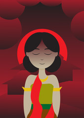 A picture illustration of a a girl with Indonesia's traditional outfit 