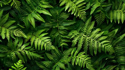Green fern leaves create a repeating pattern in a botanical garden.