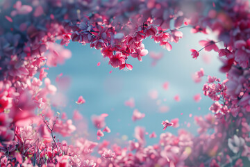 Pink blossoms and flowers in the garden