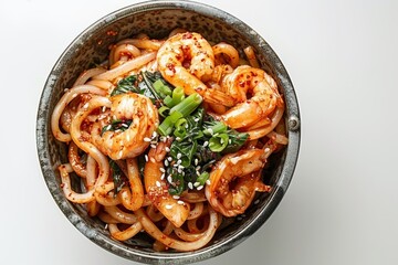 Top view of authentic Korean kimchi on a clean white background for a vibrant presentation