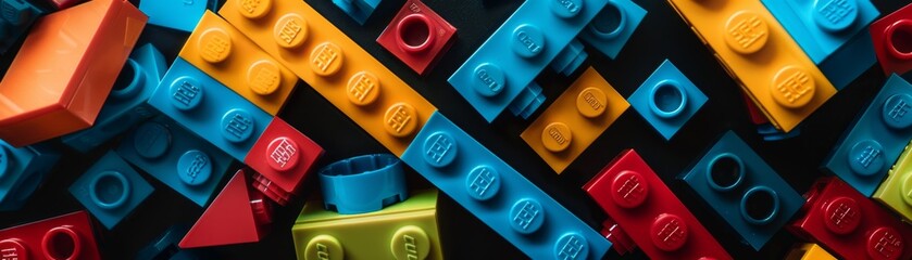 Colorful Lego bricks stacked on black background, International Children's Day, gift, companionship, right brain development, intellectual games, early education, 4k high-definition wallpaper, backgro