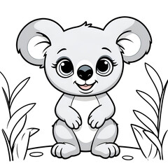 Naklejka premium A koala bear in cartoon style. Cute koala bear isolated on white background. Watercolor drawing, hand-drawn, coloring book, illustration.