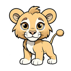 Fototapeta premium A lion in cartoon style. Cute little lion isolated on white background. Watercolor drawing, hand-drawn, coloring book, illustration