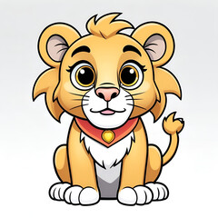 Obraz premium A lion in cartoon style. Cute little lion isolated on white background. Watercolor drawing, hand-drawn, coloring book, illustration.
