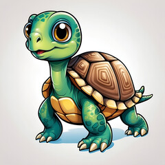 Fototapeta premium A tortoise in cartoon style. Cute turtle isolated on white background. Watercolor drawing, hand-drawn turtles in watercolor. illustration.