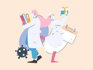 Medical characters fighting the epidemic flat vector concept operation hand drawn illustration
