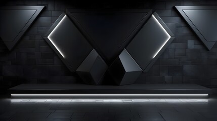 Dark Geometric 3D Wall Background with Dramatic Lighting Design for Interior Decor
