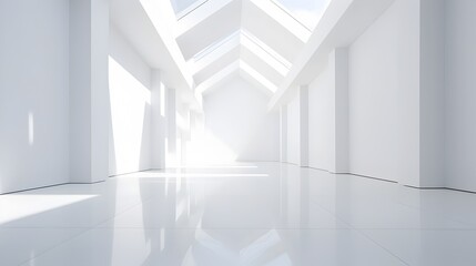 Obraz premium Minimalist Architectural Interior with Vast Open White Space and Clean Geometric Designs