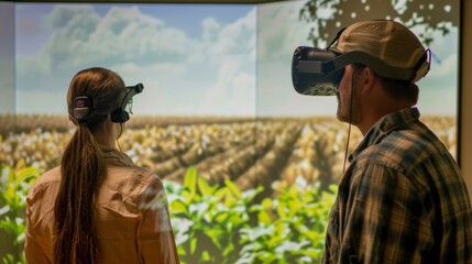 A virtual reality simulation allows farmers to test different climate adaptation strategies and predict potential outcomes.