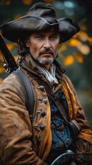 Obraz premium A man in a hat and jacket with a gun.