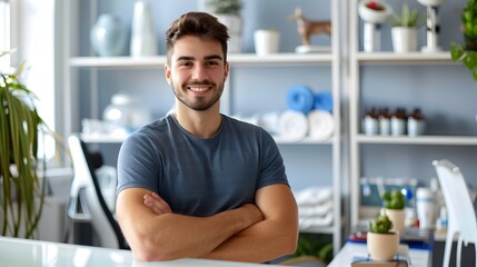 Fototapeta premium Confident Young Professional Businessman in Casual Workplace Setting