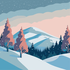 Vector winter mountain landscape
