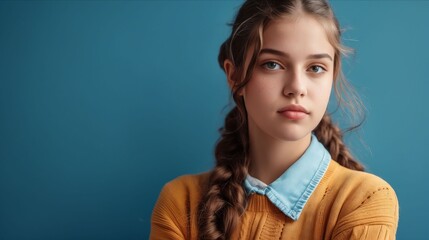 Obraz premium A young girl with braids looking at the camera.