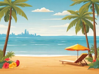 Obraz premium summer vibes, cool and holiday mode, with palm trees and ocean vibes, background design