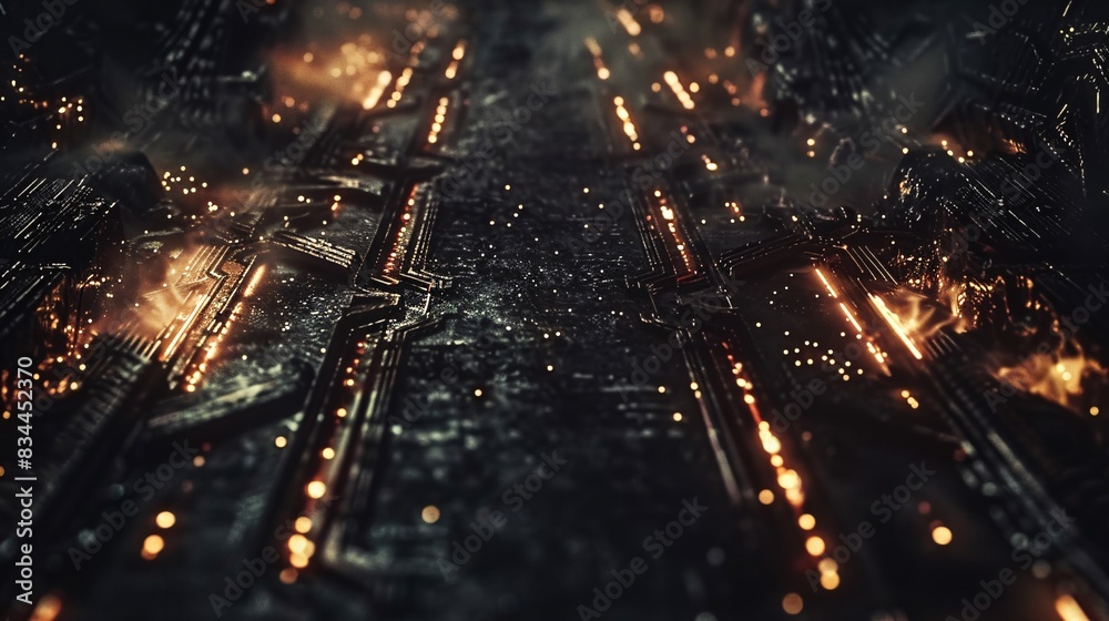 Poster Futuristic digital landscape with glowing circuit patterns representing next-generation technology advancements, ample space on the left for text placement