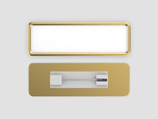 Blank rectangular badge pin brooch. Realistic 3d illustration isolated on white background.