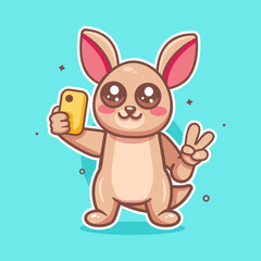 happy kangaroo animal character mascot taking a selfie with a smartphone isolated cartoon