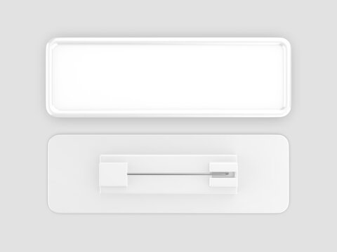 Blank rectangular badge pin brooch. Realistic 3d illustration isolated on white background.