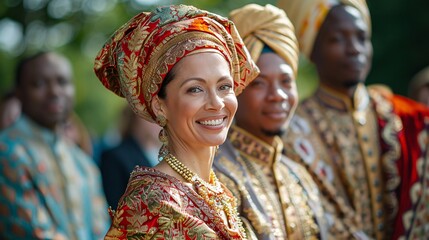 Fototapeta premium A multicultural wedding with guests in traditional attire