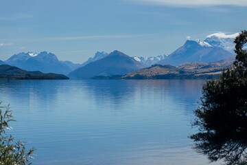 Southern Alps mountains from Lake Whaktipu, Queenstown, Otago, New Zealand.