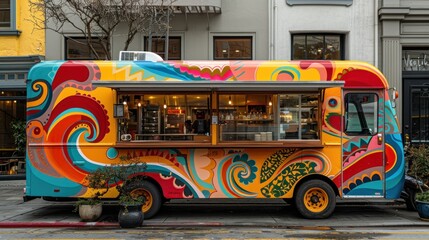 Modern Minimalist Design of a Sleek Food Truck Serving Gourmet Cuisine