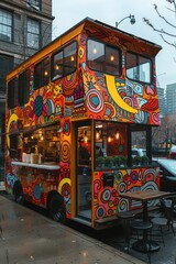 Sleek Minimalist Food Truck with Vibrant Street Art