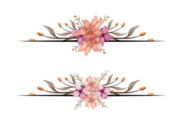 The Blooms  Greenery Floral Foliage Ornament Corner Text Separator adds elegant  framing text in invitations, cards