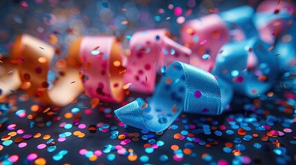 A cheerful scene featuring a burst of multi-colored ribbons. - Event decoration background