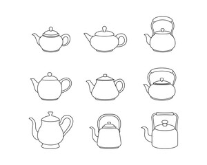 Teapot line art vector isolated on white background.
