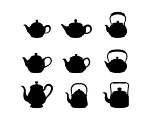 Teapot silhouette vector isolated on white background.