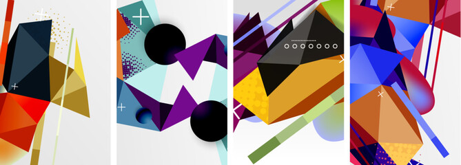 Geometric elements in abstract poster composition set. Vector illustration For Wallpaper, Banner, Background, Card, Book Illustration, landing page