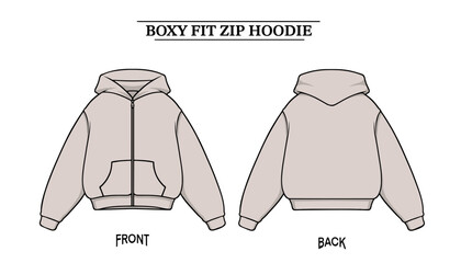Premium Vector | Design Mock up Boxy Croptop Hoodie front and back, color can be changed.