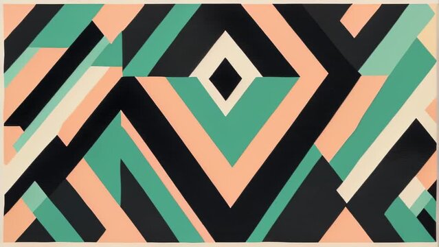 A mesmerizing geometric pattern with vibrant teal, peach, and black colors, background