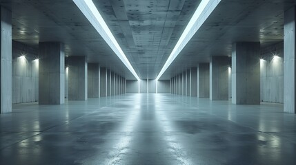 Dark Concrete Led White Lights Underground Tunnel Corridor