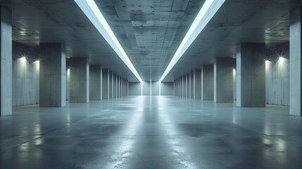 Dark Concrete Led White Lights Underground Tunnel Corridor