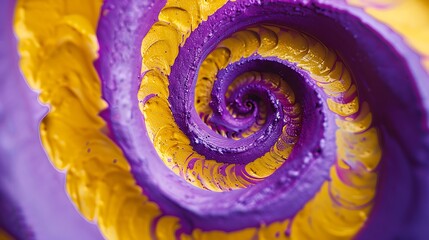 Purple and yellow crayon spiral macro photo